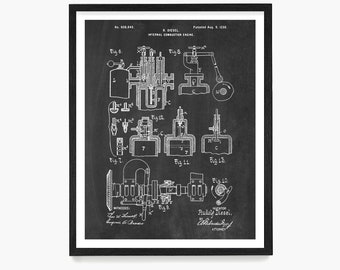 Diesel Engine Patent Poster, Rudolf Diesel, Diesel Mechanic Gift Ideo, Engine Diagram, Engine Poster, Truck   Decor