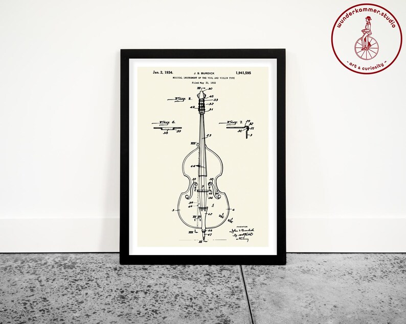 May include: A black and white line drawing of a patent for a musical instrument, a double bass. The patent number is 1,941,006 and the date is Jan. 2, 1934.