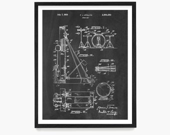 Drum Set Patent Print, Drum Wall Art, Drummer Gift, Drum Kit Patent, Drum Poster, Music Decor, Music Studio Decor