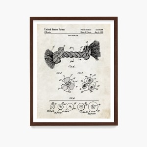 May include: Black and white line drawing of a dog chew toy patent. The patent number is 5,215,038 and the date of patent is June 1, 1993. The drawing shows a rope toy with a knot in the middle.