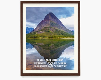 Glacier National Park Poster, Glacier Wall Art, Backpacker Gift, WPA Inspired Landscape, Montana Travel
