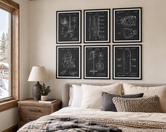 Ski Patent Art Print: Winter Sports Equipment Diagram, Ski Lodge Decor