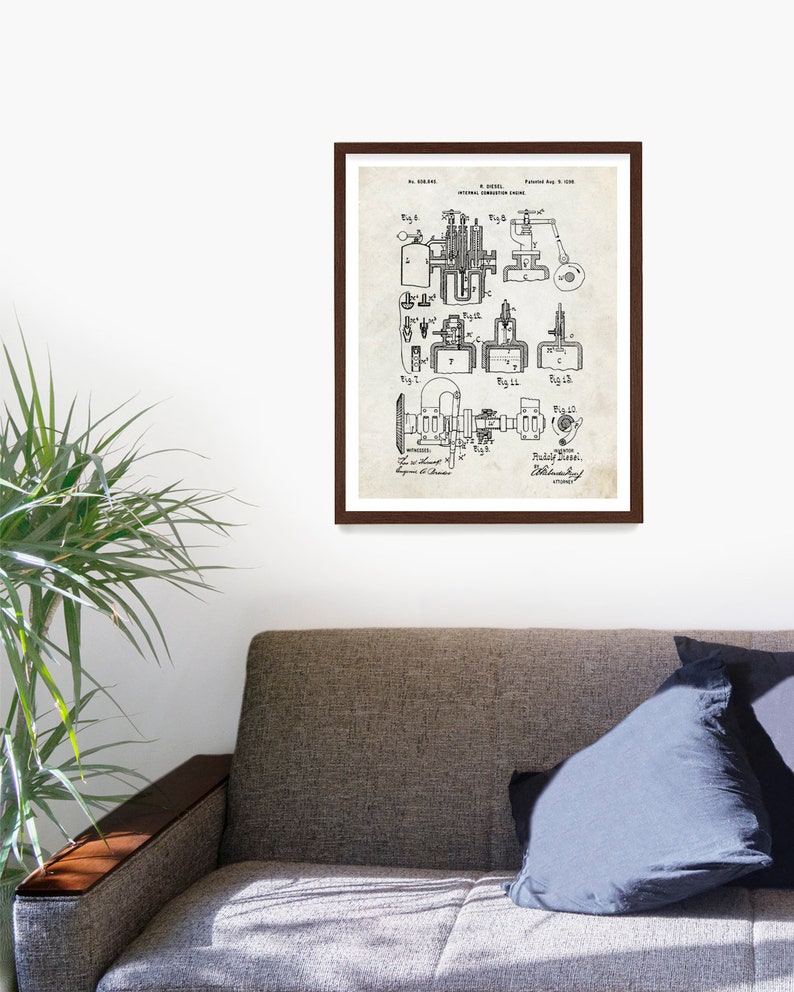 Diesel Engine Patent Poster, Rudolf Diesel, Diesel Mechanic Gift Ideo, Engine Diagram, Engine Poster, Truck Decor image 2