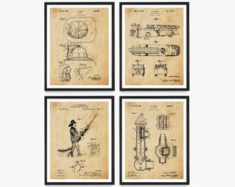 Fire Fighting Patent Art. Fireman Gift, Fire House Art, Fire Truck Patent Wall Art, Fire Helmet Patent