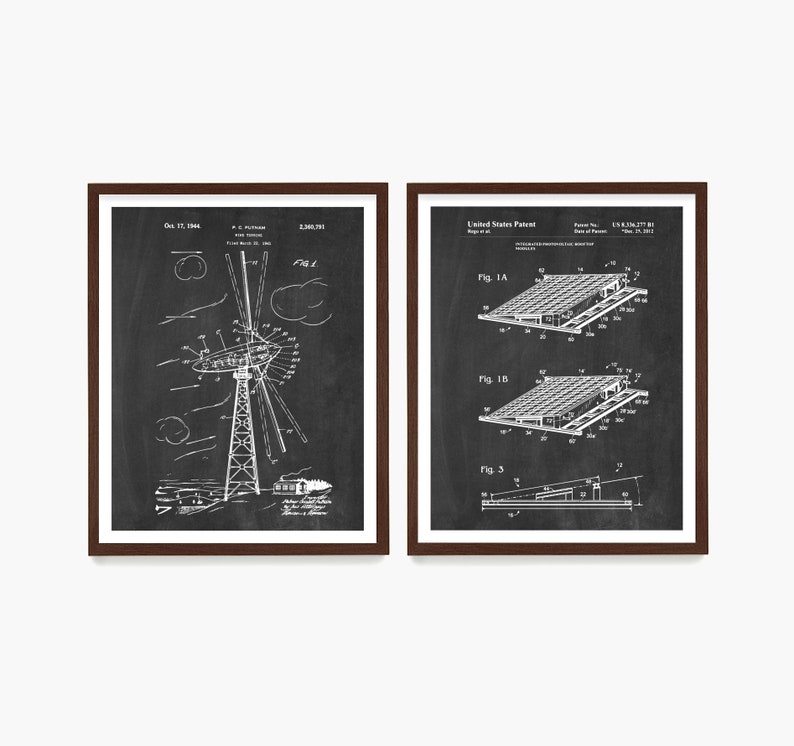 Renewable Energy Patent Collection, Solar Power Poster, Wind Turbine Patent Art, Green Energy Art, Modern Home Decor, Sustainable Home image 1