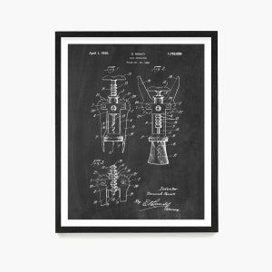 Wine Cork Screw Patent Print, Wine Wall Art Poster, Winery Decor, Sommelier Gift, Kitchen Remodel