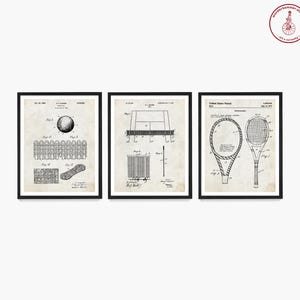 Juego de carteles de tenis, inventos del tenis, decoración de clubes de tenis, arte mural con patente de tenis, regalo para jugadores de tenis