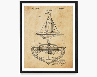 Sailboat Patent Wall Art, Sailing Poster, Sailing Patent, Maritime Theme, Beach House Decor, Nautical Art, Sailing Gift