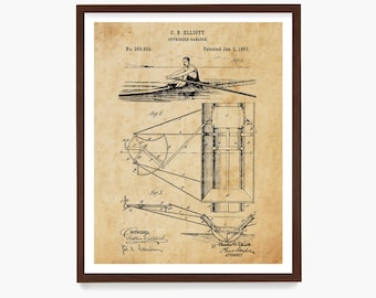 Rowing Patent Poster, Sculling Patent Wall Art, Crew Team Poster, Scull, Crew Gift, Crew Decor