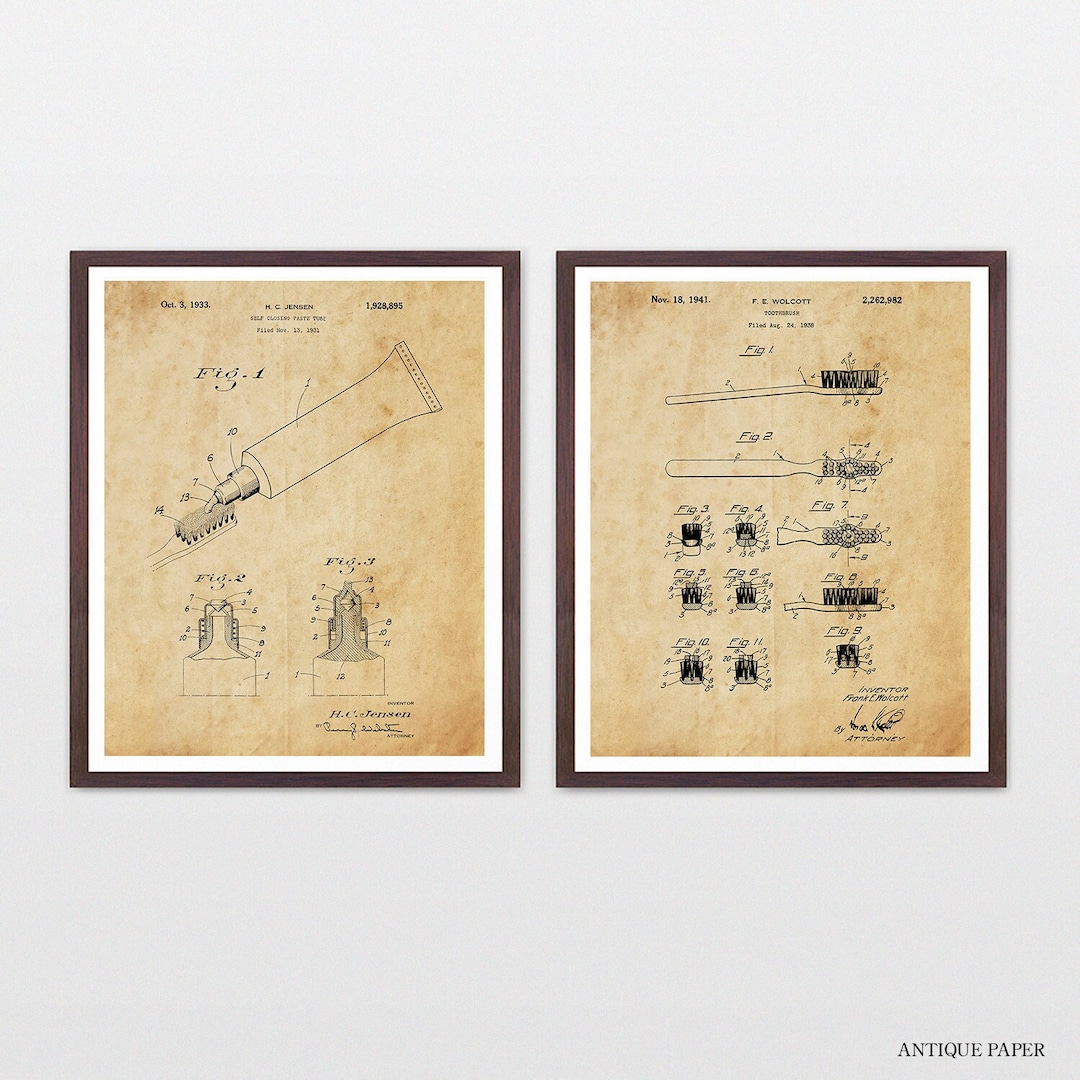 Bathroom Patent Art - Toothbrush - Toothpaste - Toothbrush Patent ...