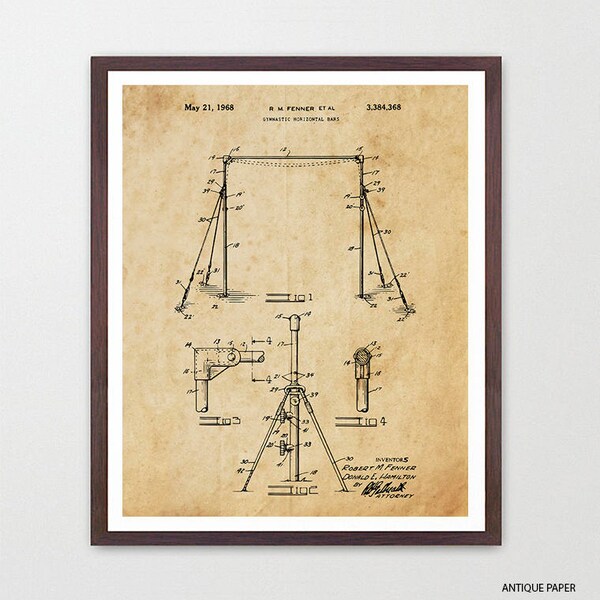 Gymnastics Horizontal Bars Patent Poster, Gymnastics Wall Art, Gymnast Gift, Gymnastics Decor