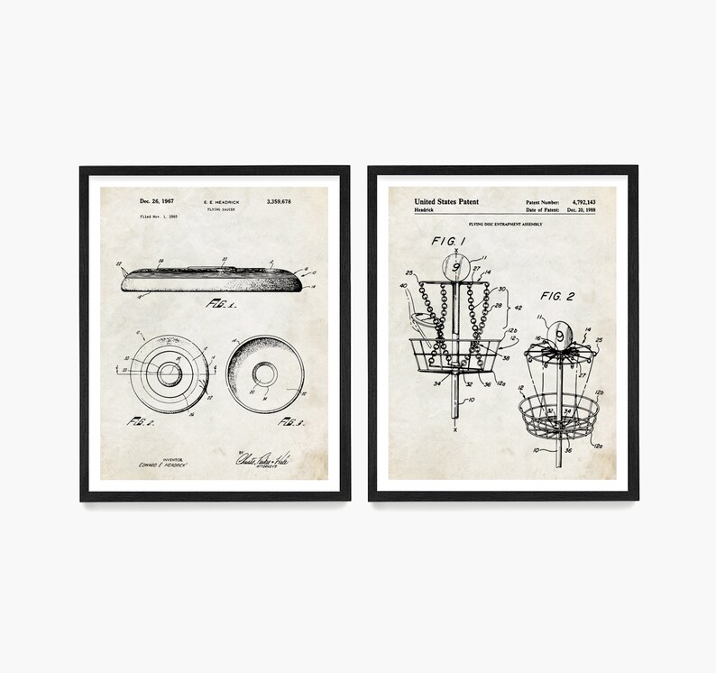 Frisbee Patent Poster, Disc Golf Wall Art, Frisbee Golf Gift, Disc Golf Basket Patent Parchment