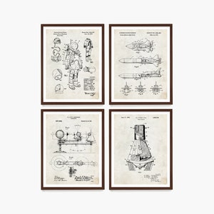 NASA Space Patent Art Prints: Space Shuttle, Suit, Mars (Set of 4)
