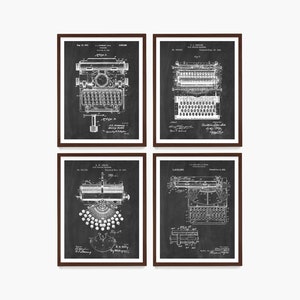 Láminas artísticas de patentes de máquinas de escribir: decoración para la oficina del escritor, juego de 4