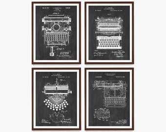 Typewriter Patent Poster Bundle, Typewriter Wall Art, Writer Gift, Literary Decor, Reading Room Design, Author, Poet