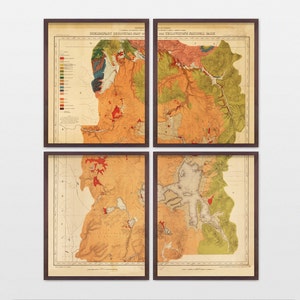Yellowstone National Park Map Art Print: Wyoming Home Decor