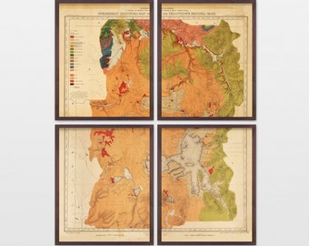 Yellowstone National Park Map Art Print: Wyoming Home Decor