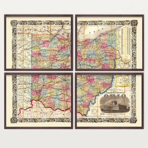 Ohio Map, Antique Map, Ohio Art, Ohio Poster, Ohio Wall Art, Buckeye, Buckeye Art, State Map, US Map, Ohio, Home Decor, Map Art