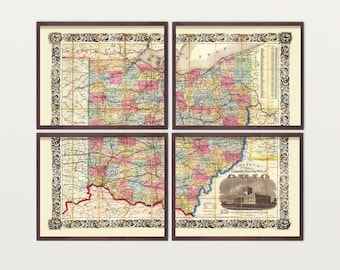 Ohio Map, Antique Map, Ohio Art, Ohio Poster, Ohio Wall Art, Buckeye, Buckeye Art, State Map, US Map, Ohio, Home Decor, Map Art