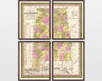 Antike Alabama Karte Kunstdruck: State Wanddekoration