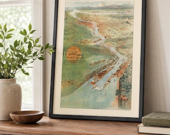 Vintage Portland Oregon Map Poster: Willamette River Art Print