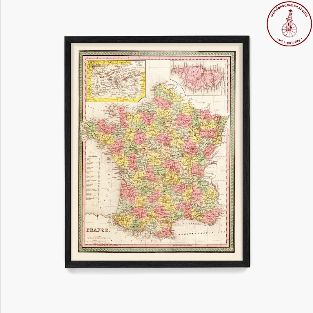France Map Art Print: Vintage Style Travel Poster - Etsy