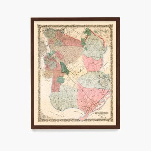 Brooklyn Map Wall Art, NYC Map, Brooklyn Apartment Decor, Kings County Poster
