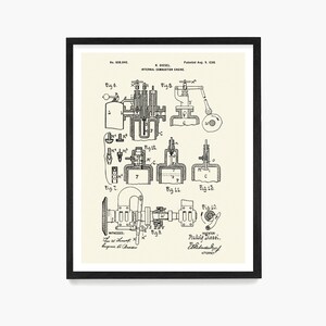 Diesel Engine Patent Poster, Rudolf Diesel, Diesel Mechanic Gift Ideo, Engine Diagram, Engine Poster, Truck Decor Ivory