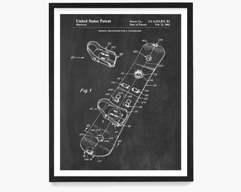 Snowboard Patent Poster, Snowboarding Unique Gift Art, Ski Lodge Decor, Snowboard Wall Art