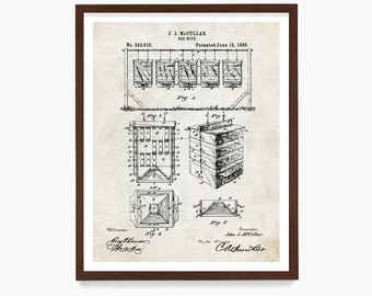 Stampa artistica del brevetto dell'alveare: poster vintage di apicoltura