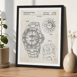Watch Patent Art Print: Men's Office Decor, Luxury Gift