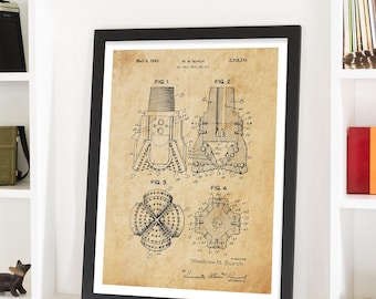 May include: A vintage patent drawing for a drill bit, dated May 4, 1943. The drawing shows four different views of the drill bit, labeled FIG. 1, FIG. 2, FIG. 3, and FIG. 4. The patent is titled "Oil Well Drilling Bit" and was invented by Woodrow M. Burch.