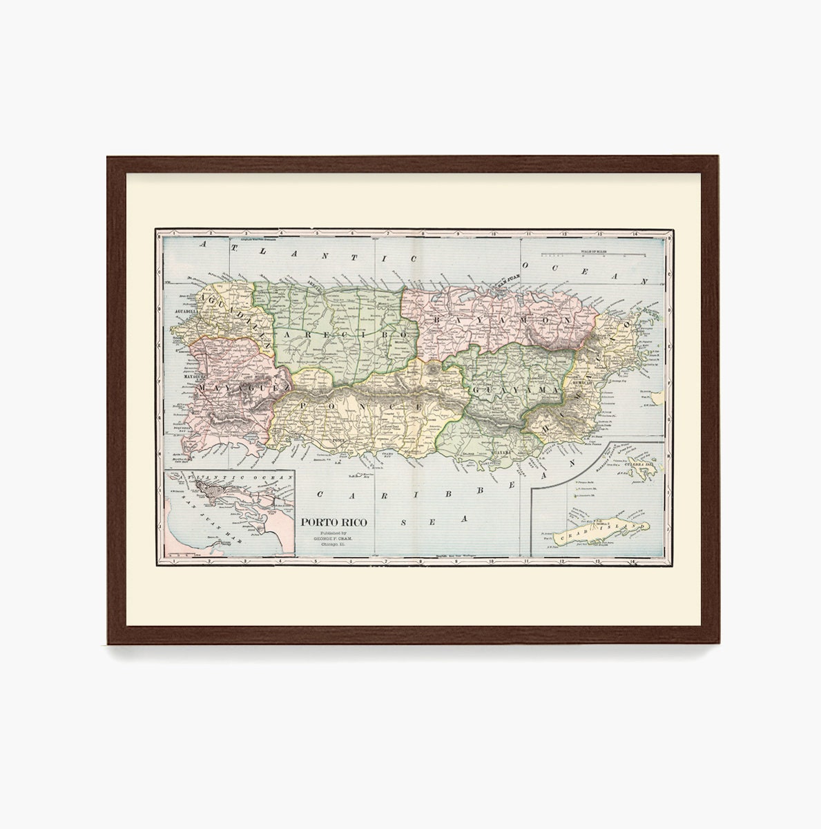 Puerto Rico Map Vintage Puerto Rico Puerto Rico Art Puerto | Etsy