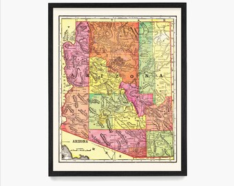 Arizona Map Print, Arizona Home Wall Art, Colorful State Map, Housewarming Gift, Phoenix, Tucson