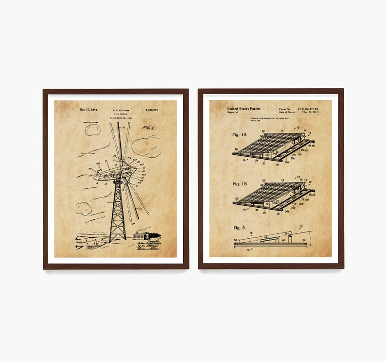 Renewable Energy Patent Collection, Solar Power Poster, Wind Turbine Patent Art, Green Energy Art, Modern Home Decor, Sustainable Home Antique