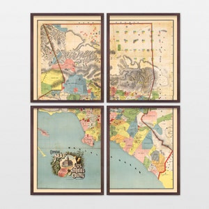 Carte de Los Angeles, carte ancienne, comté de Los Angeles, art de Los Angeles, art mural de Los Angeles, vintage Los Angeles, LA, art de LA, décoration d'intérieur, cartes