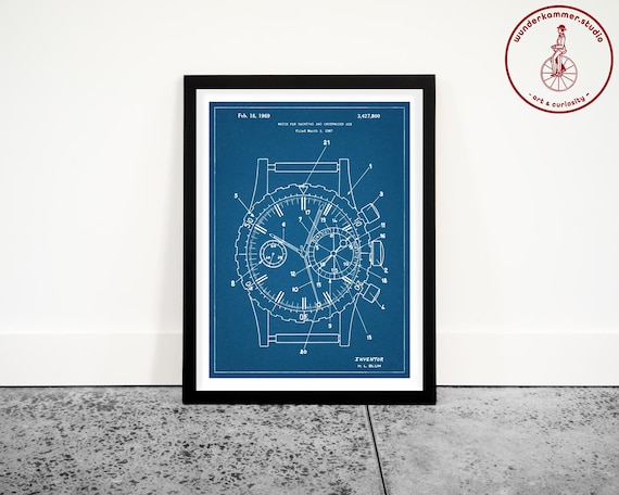 Watch Patent Art Print: Vintage Blueprint Poster, Men's Office Decor
