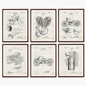 Motorcycle Patent Art Print Set: Vintage Biker Garage Decor