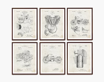 Motorcycle Patent Art Print Set: Vintage Biker Garage Decor