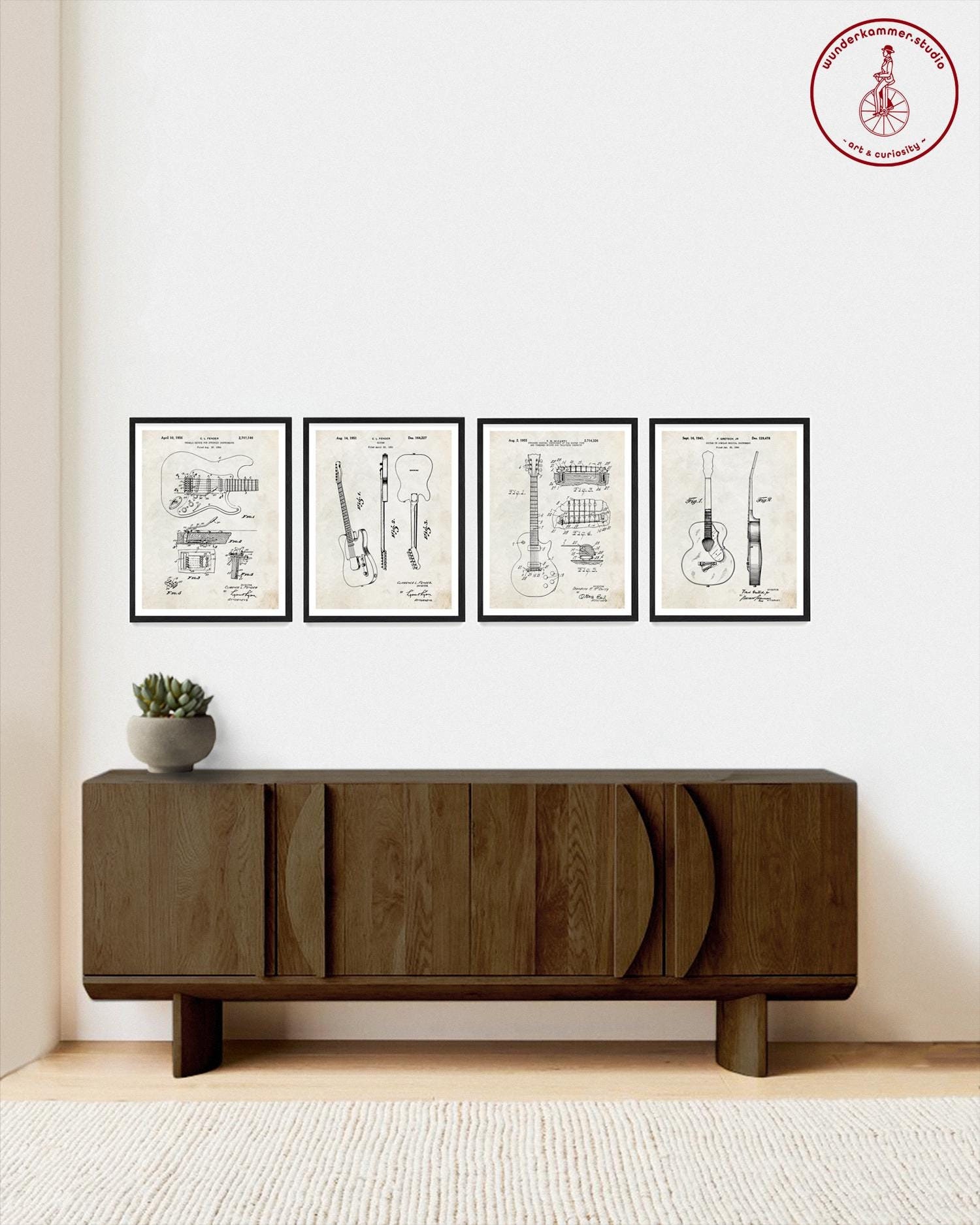 Guitar Patent Print Set, Guitar Poster, Guitar Wall Art,  Guitarist Gift, Music Room Decor