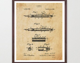 Fountain Pen Patent Poster - Office Poster - Office Wall Art - Pen Art - Pen Poster - Writing - Literary - Professional Legal - Office Decor