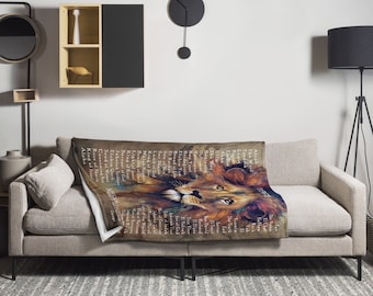Lion of Judah Sacred Names of God Throw, Messianic Prayer Gift, Religious Home Decor, Spiritual Comfort Blanket