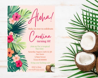 Aloha Luau Birthday Invitation: Tropical Party (Digital Download)
