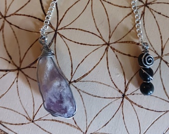 Amethyst and Tourmaline OOAK Hand Made Crystal Pendulum