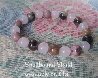 Heart Healing Crystal Bracelet with Rose Quartz and Rhodenite 8mm Beads