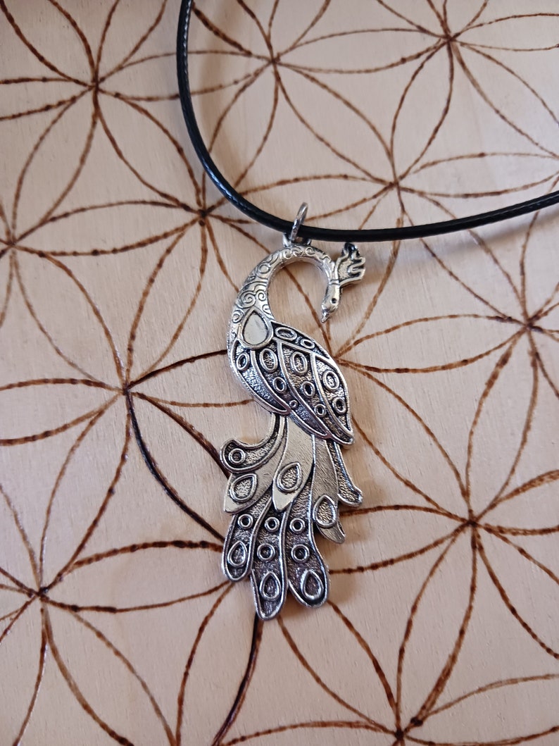 Goddess Hera Devotional Peacock Necklace on Vegan Cord image 1