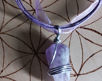 Amethyst Crystal Necklace Hand Made on Black Cotton Cord