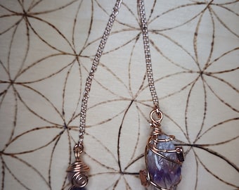 OOAK Crystal Pendulum: Amethyst, Rose Quartz, Rose Gold