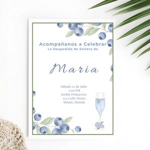 Despedida de Soltera, Invitación, Invitación Fiesta Arándanos, Plantilla Editable en Canva