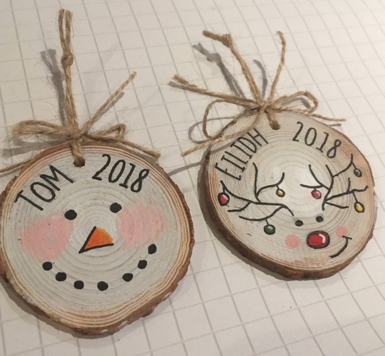 3 X Handmade Christmas Decorations Hand Painted Snowman Personalised On Reverse